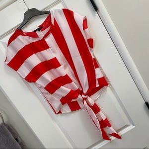 Tie waist striped top